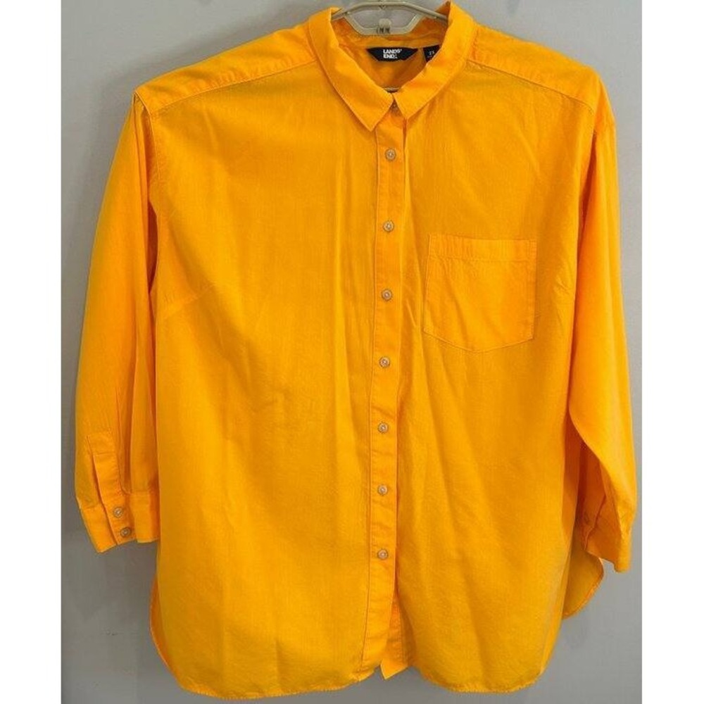 Lands End Cotton Modal Lightweight Button Up Mango Orange Long Sleeve Top 2X